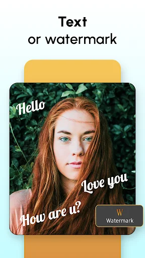 Text and watermark tool in Photo Edit app adding 'Hello' 'Love you' 'How are u?' text overlays to portrait photo