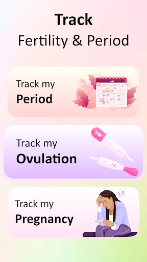 Period tracker home screen with Period, Ovulation, and Pregnancy tracking options for teens