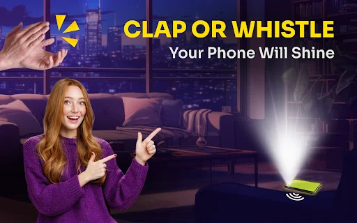 Phone Finder app clap or whistle activation feature with phone flashing and lighting up in dark room