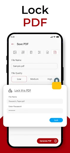 Lock PDF interface with password protection option to secure and encrypt PDF documents with a PIN code