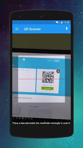 QR Scanner viewfinder showing QR code positioned in scanning rectangle ready to scan quickly