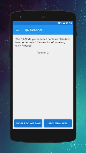 QR Scanner displaying plain text content decoded from scanned QR code version 2