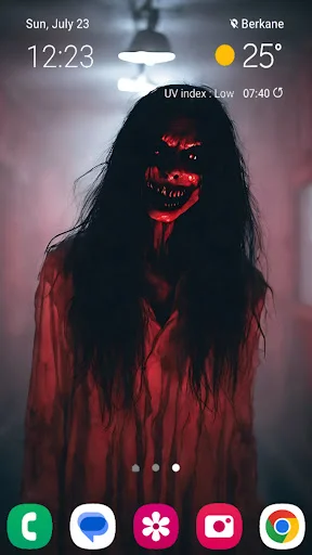 Red-eyed supernatural creature wallpaper with dark atmospheric design for mobile phone personalization