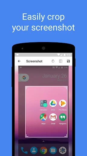 Screenshot editor with crop tool showing adjustable selection rectangle for cropping captured screen images