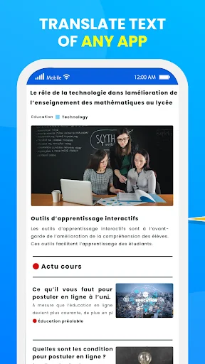 Screen Translator app capturing and translating on-screen educational text about technology in mathematics teaching on mobile device