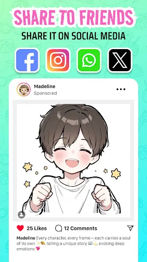 Social sharing options for AR sketches with Facebook, Instagram, WhatsApp and Twitter integration features