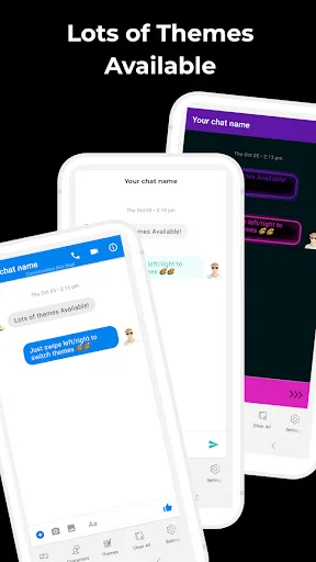 Multiple chat themes selection screen showing various conversation styles and color schemes for fake message creation