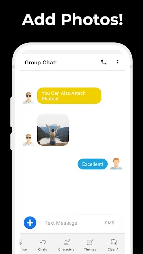 Add photos feature in group chat showing image attachment capability and message composition tools for rich conversations