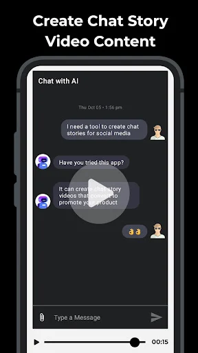 Chat story video content creation interface with AI conversation and video timeline controls for social media content