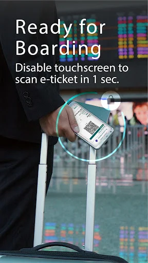 Touch Lock disabling touch screen for quick e-ticket scanning at airport boarding gate