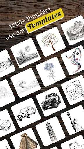 Gallery of 1000+ sketch templates including nature scenes, animals, buildings, and landscapes for AR drawing tracing art projects