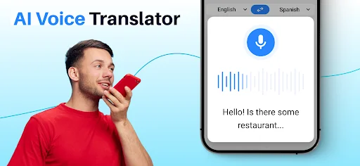 AI Voice Translator app with microphone interface for voice-to-text translation capturing audio input
