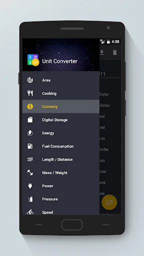 Unit Converter Pro home screen displaying 11 unit conversion categories including area, cooking, currency, and energy