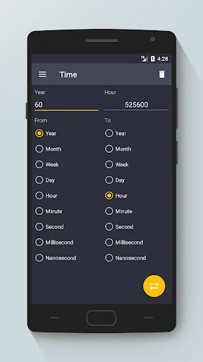 Time converter: 60 Years converts to 525600 Hours with time unit selection options available
