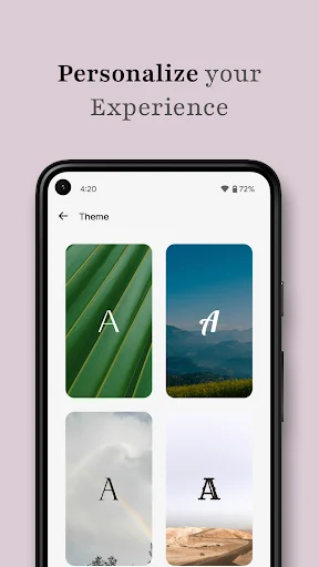 Personalization theme selection screen displaying multiple typography and background style options for word lessons