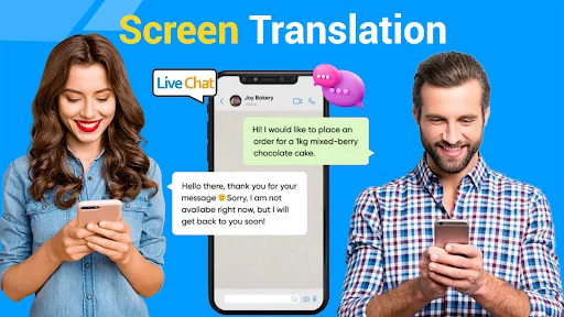 Screen Translation feature enabling real-time translation of LiveChat messages between users on mobile devices