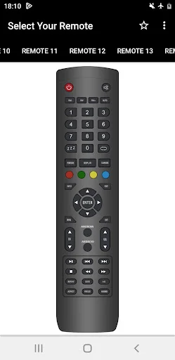 Weston TV Remote app: Remote interface with red power button, numeric keypad, circular directional pad with OK center button, and colored feature buttons