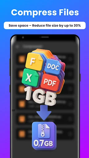 File compression feature in Zip Extractor compressing files from 1GB to 0.7GB, demonstrating space saving of up to 30%